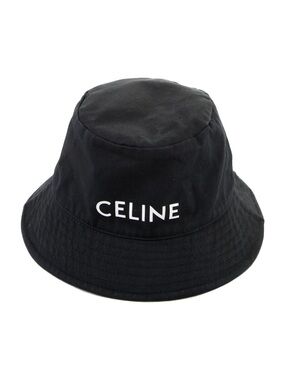 Celine Black Bucket Hat with White Logo Unisex-Womens Mens